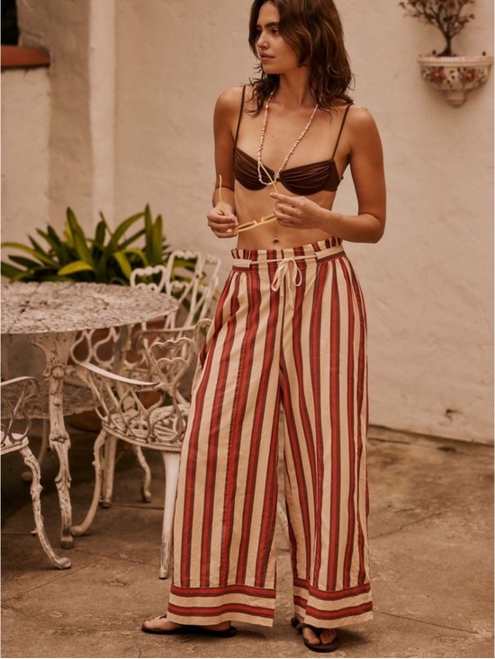 Free People Pants - Free-est Solara Pants Red Brown Combo Striped Pull On Wide Leg XS